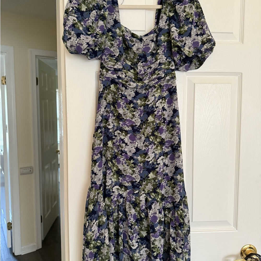 Astr Purple and Green Floral Long Sleeve Dress